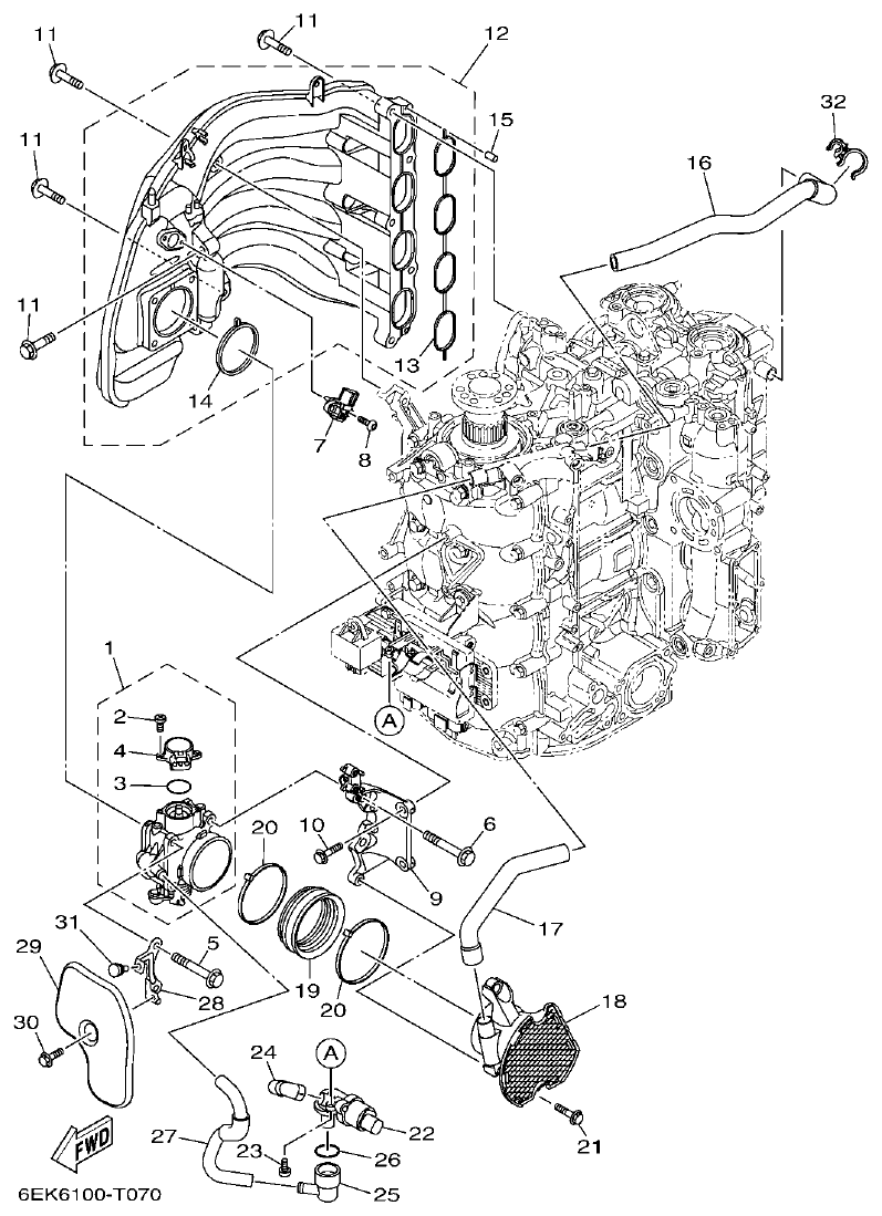 Yamaha F115B, FL115B, FL115BET INTAKE 1 parts diagram